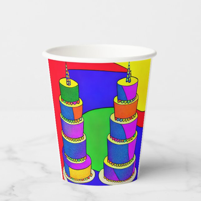 Birthday Cups with Cake Design (Front)