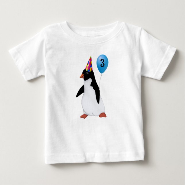 Birthday Custom Age Penguin Blue Balloon Shirt (Front)