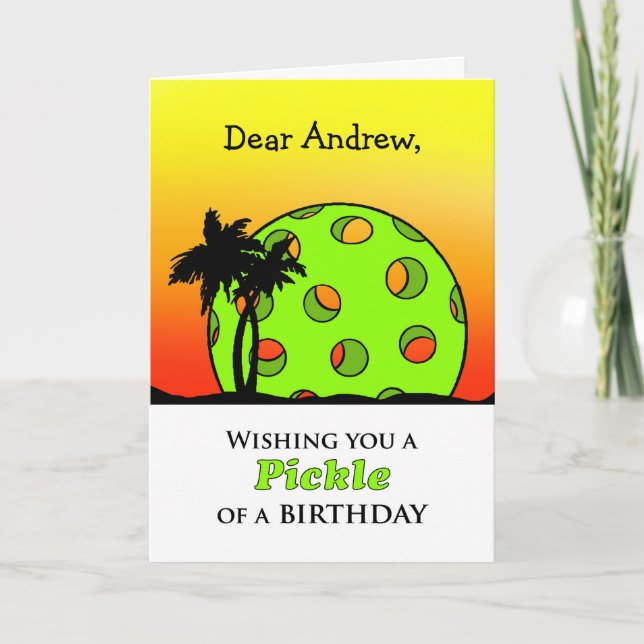 Birthday Custom Front, Pickleball Sunset, Tropical Card (Front)