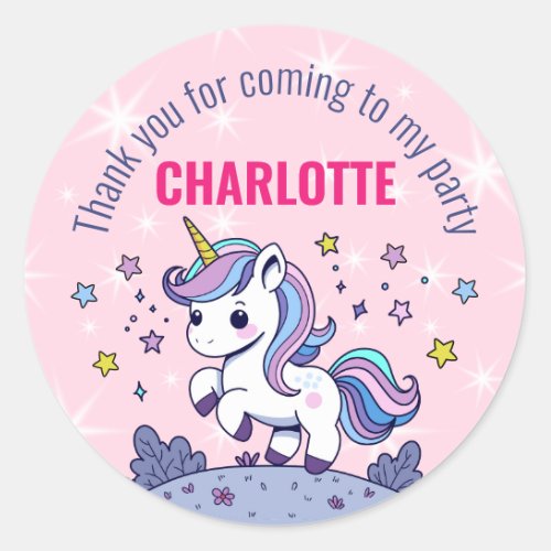 Birthday Custom Magical Unicorn Thank You Classic Round Sticker