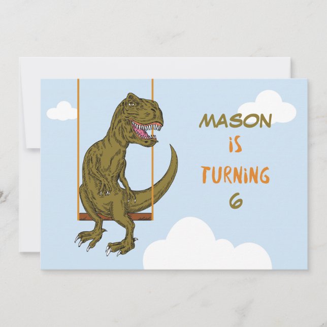 Birthday Custom Name, Age Personalized Dinosaur on Invitation (Front)