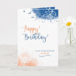 Birthday Custom Name and Relationship Card<br><div class="desc">Simple,  modern,  blue and orange watercolor splattered birthday card; personalize the front with relationship and name and change the inside verse,  if you'd like.</div>
