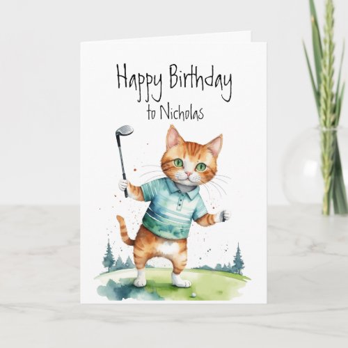 Birthday Custom Name Cat Golfing