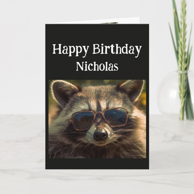 Birthday Custom Name Cool Brother Raccoon Card (Front)