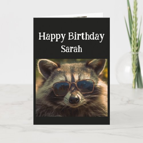Birthday Custom Name Cool Friend Raccoon Card