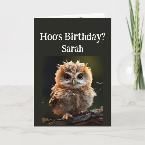 Birthday Custom Name Cute Little Owl Bird Fun Card
