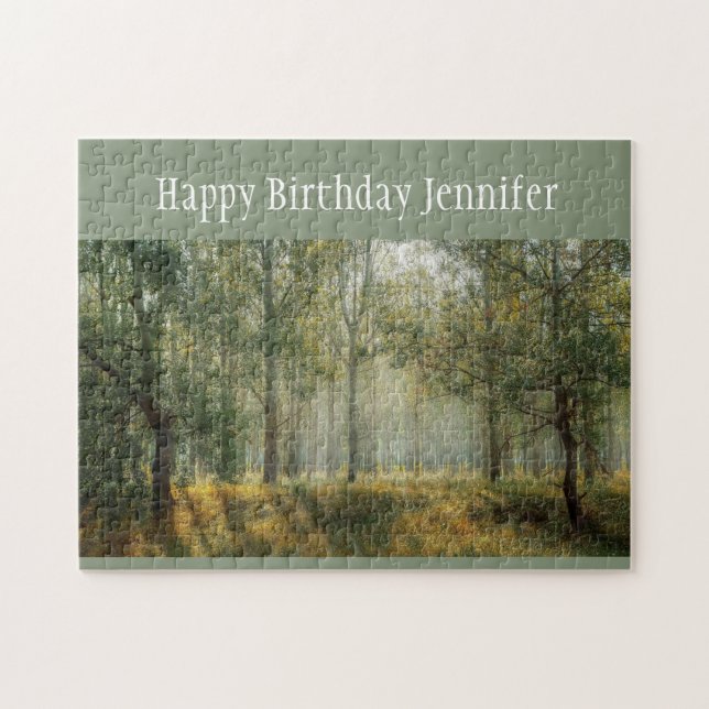 Birthday Custom Name Forest Trees Summer Wildernes Jigsaw Puzzle (Horizontal)