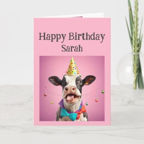 Birthday Custom Name Fun Cow Animal Card