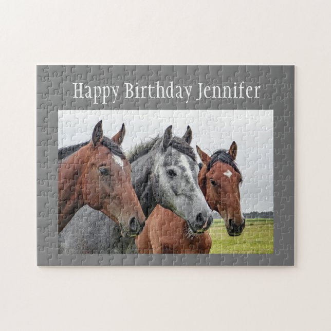 Birthday Custom Name Horses Horse Lover  Jigsaw Puzzle (Horizontal)