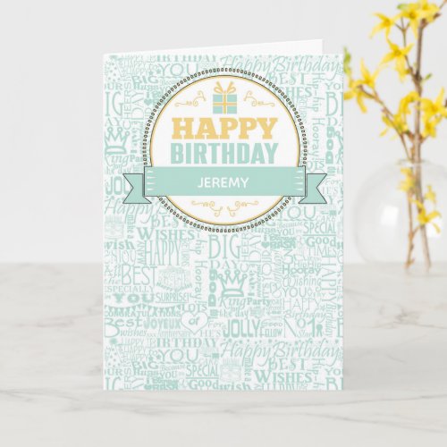 Birthday Custom Name Mint Green and Yellow Card