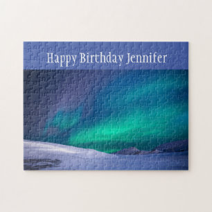 Birthday Custom Name Northern Lights Aurora Jigsaw Puzzle