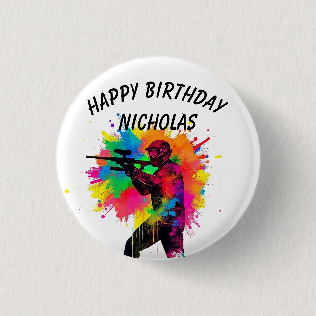 Birthday Custom Name Paintball  Button (Front)