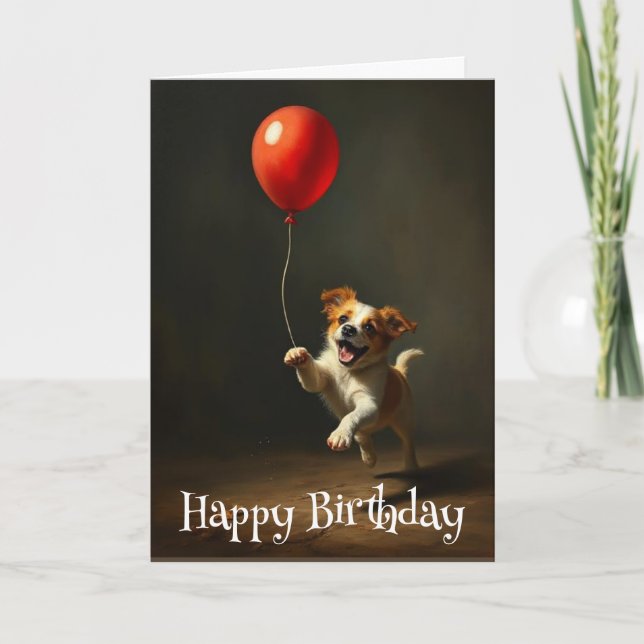 Birthday Custom Name Perfect Birthday Dog Balloons Card (Front)