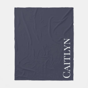 Birthday Custom Name Rich Deep Charcoal Navy White Fleece Blanket