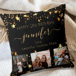 Birthday custom photo best friend black gold stars throw pillow<br><div class="desc">A gift from friends for a woman's 21st birthday, celebrating her life with 3 of your photos of her, her friends, family, interest or pets. Personalize and add her name, age 21 and your names. Golden colored letters. A chic classic black background color. Her name is written with a modern...</div>