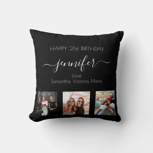 Birthday custom photo best friends black white throw pillow (Front)