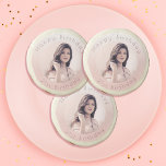 Birthday custom photo blush pink rose gold chic sugar cookie<br><div class="desc">A feminine pink,  blush pink and rose gold gradient background. Personalize and your own photo an age 21. Rose gold colored letters. A girly and trendy cookie for a 21st (or any age) birthday party.</div>
