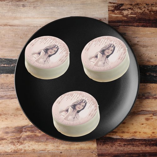 Birthday custom photo blush pink rose gold glitter chocolate covered oreo