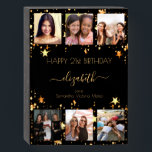 Birthday custom photo collage black friend stars wooden box sign<br><div class="desc">A gift from friends for a woman's 21st birthday, celebrating her life with a collage of 6 of your high quality photos of her, her friends, family, interest or pets. Personalize and add her name, age 21 and your names. Golden text. A chic, classic black background color. Her name is...</div>
