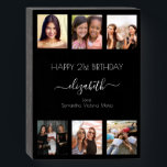 Birthday custom photo collage black friends wooden box sign<br><div class="desc">A gift from friends for a woman's 21st birthday, celebrating her life with a collage of 6 of your high quality photos of her, her friends, family, interest or pets. Personalize and add her name, age 21 and your names. White text. A chic, classic black background color. Her name is...</div>