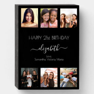 Birthday custom photo collage black friends wooden box sign