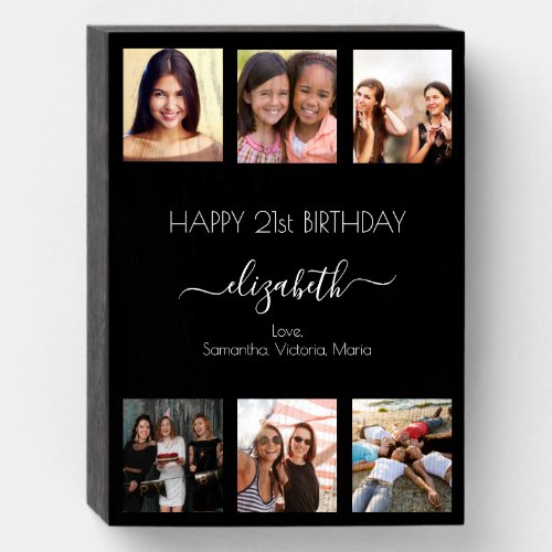 Birthday custom photo collage black friends wooden box sign