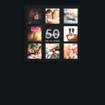 Birthday custom photo collage black monogram canvas print<br><div class="desc">A unique 50th (or any age) birthday gift or keepsake, celebrating her life with a collage of 8 of your photos. Add images of her family, friends, pets, hobbies or dream travel destination. Personalize and add a name, age 50 and a date. Gray and white colored letters. A chic black...</div>