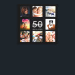 Birthday custom photo collage black monogram canvas print<br><div class="desc">A unique 50th (or any age) birthday gift or keepsake, celebrating her life with a collage of 8 of your photos. Add images of her family, friends, pets, hobbies or dream travel destination. Personalize and add a name, age 50 and a date. Gray and white colored letters. A chic black...</div>