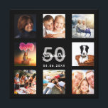 Birthday custom photo collage black monogram canvas print<br><div class="desc">A unique 50th (or any age) birthday gift or keepsake, celebrating her life with a collage of 8 of your photos. Add images of her family, friends, pets, hobbies or dream travel destination. Personalize and add a name, age 50 and a date. Gray and white colored letters. A chic black...</div>