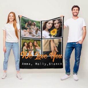 Birthday custom photo collage black Whit friends Fleece Blanket