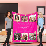 Birthday custom photo collage hot pink friend fleece blanket<br><div class="desc">A gift from friends for a woman's 21st (or any age) birthday, celebrating her life with a collage of 6 of your high quality photos of her, her friends, family, interest or pets. Personalize and add her name, age 21 and your names. A trendy hot pink background color. Her name...</div>