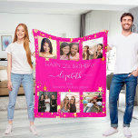 Birthday custom photo collage hot pink friend fleece blanket<br><div class="desc">A gift from friends for a woman's 21st (or any age) birthday, celebrating her life with a collage of 6 of your high quality photos of her, her friends, family, interest or pets. Personalize and add her name, age 21 and your names. A trendy hot pink background color. Her name...</div>