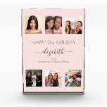 Birthday custom photo collage rose gold friend acrylic award<br><div class="desc">A gift from friends for a woman's 21st birthday, celebrating her life with a collage of 6 of your high quality photos of her, her friends, family, interest or pets. Personalize and add her name, age 21 and your names. Dark gray text. A girly rose gold, blush pink background color....</div>