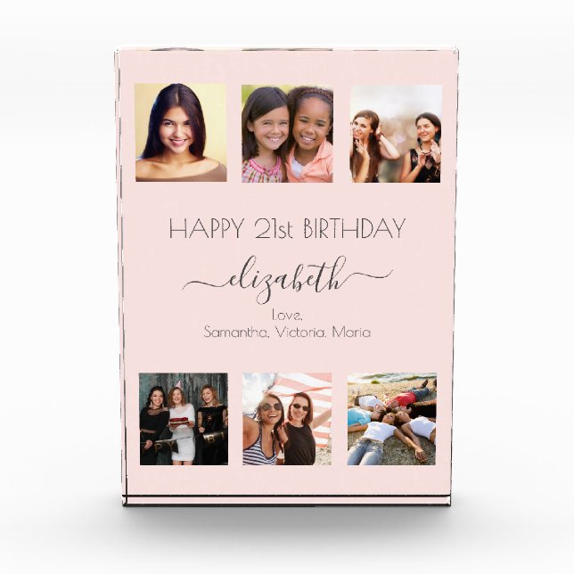 Birthday custom photo collage rose gold friend acrylic award (Front)