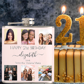 Birthday custom photo collage rose gold friend flask