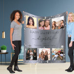 Birthday custom photo collage silver best friends  fleece blanket<br><div class="desc">A gift from friends for a woman's 21st birthday, celebrating her life with a collage of 6 of your high quality photos of her, her friends, family, interest or pets. Personalize and add her name, age 21 and your names. Black text. A faux silver metallic looking background. Her name is...</div>