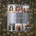 Birthday custom photo collage silver best friends tapestry<br><div class="desc">A gift from friends for a woman's 21st (or any age) birthday, celebrating her life with a collage of 6 of your high quality photos of her, her friends, family, interest or pets. Personalize and add her name, age 21 and your names. White text. A chic faux silver looking background....</div>