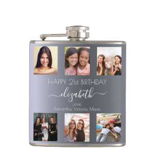 Birthday custom photo collage silver metal friends flask