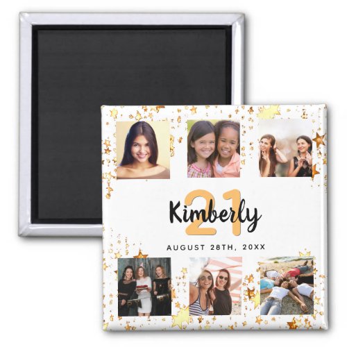 Birthday custom photo collage white friends  magnet