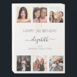 Birthday custom photo collage white friends wooden box sign<br><div class="desc">A gift from friends for a woman's 21st birthday, celebrating her life with a collage of 6 of your high quality photos of her, her friends, family, interest or pets. Personalize and add her name, age 21 and your names. Black text. A chic, classic white background color. Her name is...</div>