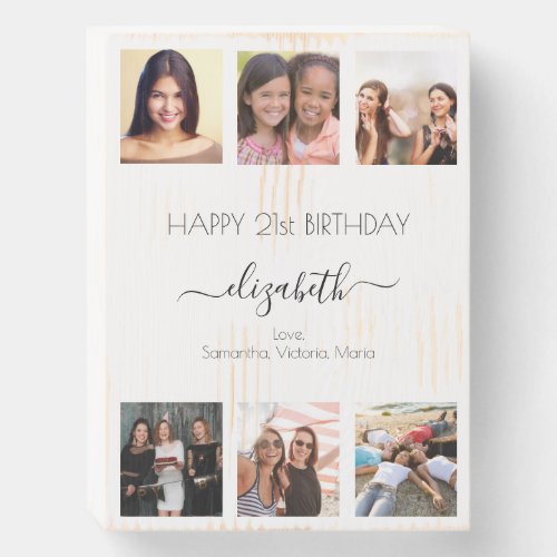 Birthday custom photo collage white friends wooden box sign