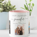 Birthday custom photo friend black white chic mug<br><div class="desc">A gift from friends for a woman's 21st birthday, celebrating her life with 3 of your photos of her, her friends, family, interest or pets. Personalize and add her name, age 21 and your names. Black colored letters. A chic, classic white background. Her name is written with a modern hand...</div>
