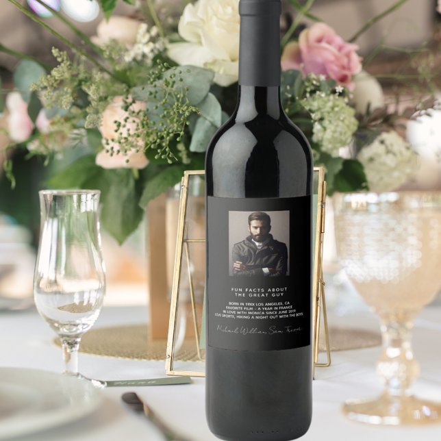 Birthday custom photo fun facts bio black guys man wine label (Creator Uploaded)