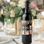 Birthday custom photo glitter black gold name wine label<br><div class="desc">For a 21st (or any age) birthday party, celebrating her life with a collage of 5 of your own photos. Personalize and add a name, age 21 and a date. Date of birth or the date of the party. White and golden colored letters. Classic black background color, decorated with faux...</div>