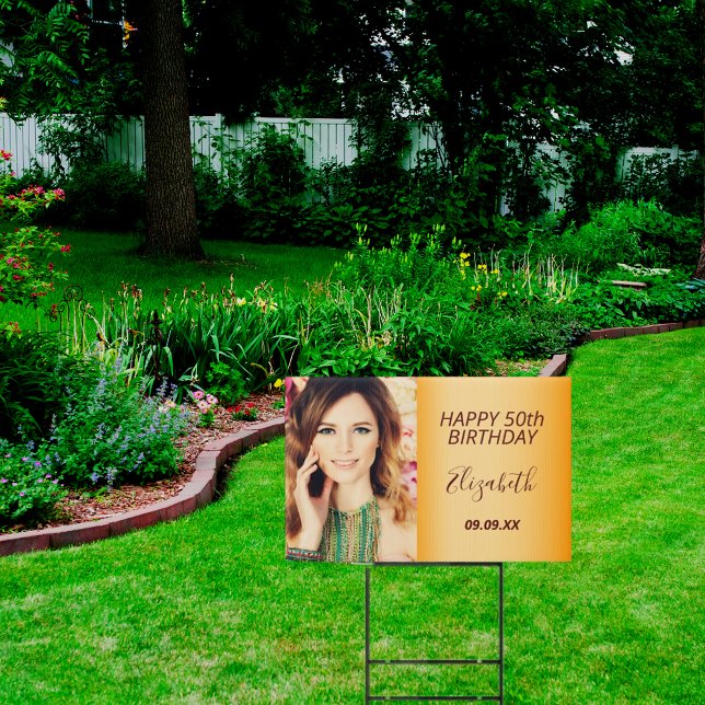 Birthday custom photo gold female drive-by sign (Creator Uploaded)