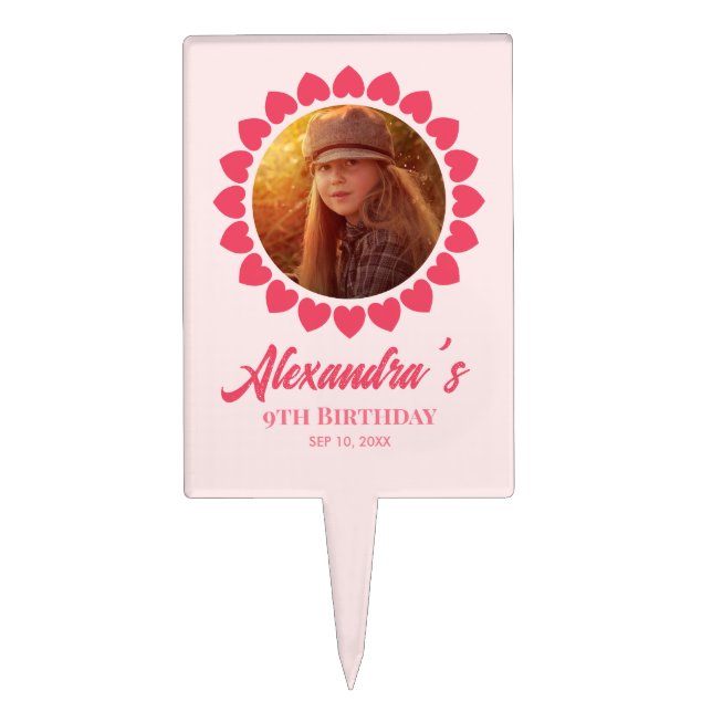 Birthday Custom Photo Heart Circle Frame Cake Topper (Front)