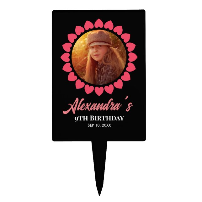 Birthday Custom Photo Heart Circle Frame Cake Topper (Front)