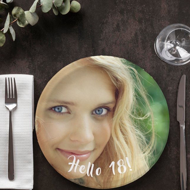 Birthday custom photo hello 18 eighteen paper plates (Creator Uploaded)