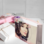 Birthday custom photo hello 21 rose gold  large gift bag<br><div class="desc">Personalize and add Your photo.  White text overlay: Hello 21!  (or any age9 A gift bag or favor bag for a 21st birthday party.  Elegant and girly rose gold background color.</div>