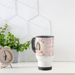 Birthday custom photo rose gold best friends travel mug<br><div class="desc">A gift from friends for a woman's 21st (or any age) birthday. Personalize and 2 of your own photos, her name, age 21 and your names. Dark rose gold text. A chic, feminine rose gold, pink background color. Her name is written with a modern hand lettered style script with swashes....</div>